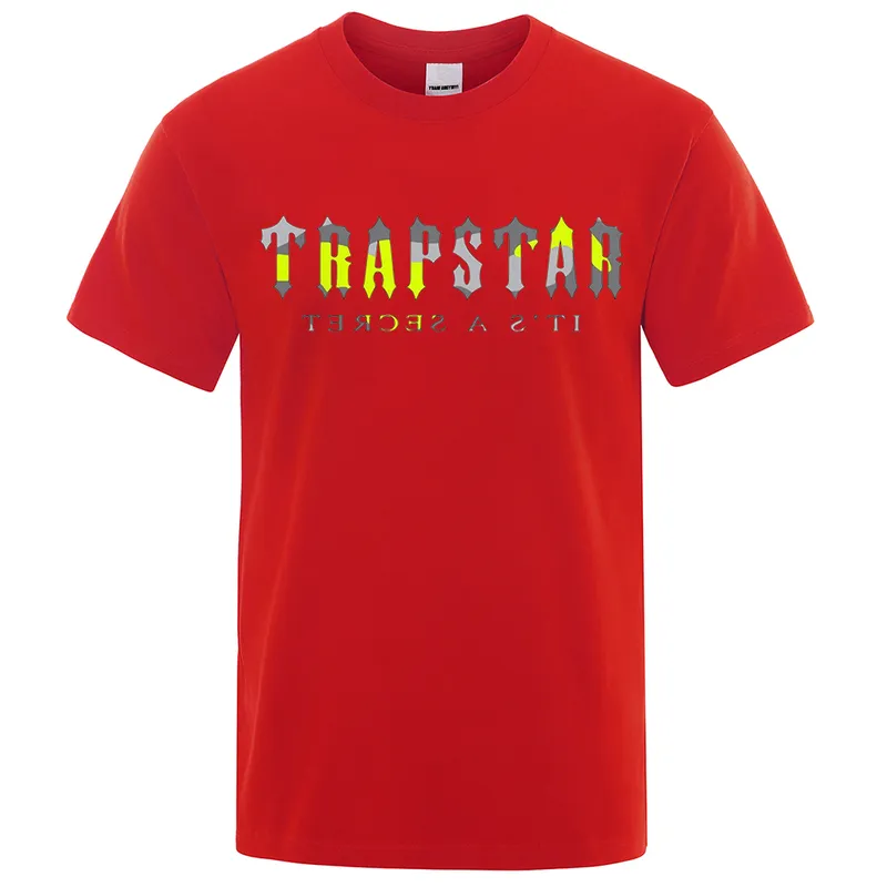 Trapstar London Sport Men amarelo algodão de algodão de tamanho curto moda de moda solta roupas casuais tshirts de rua 220623