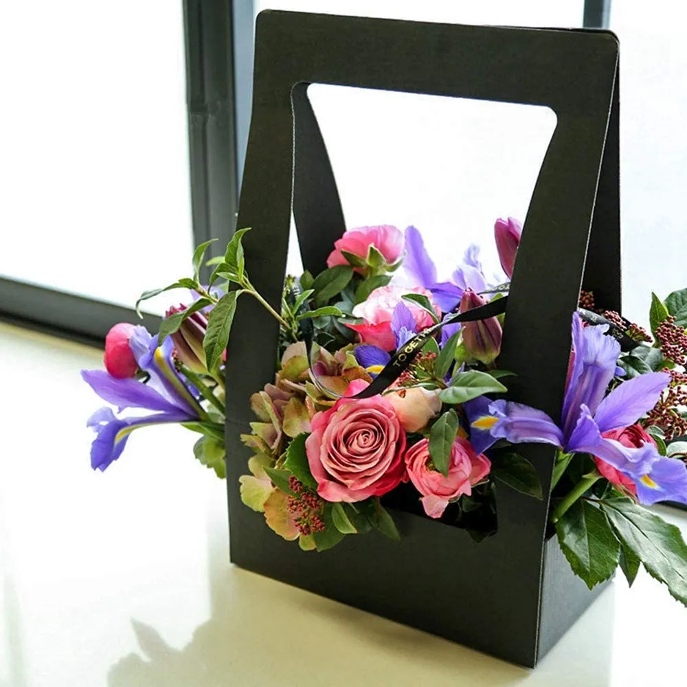 Sacs cadeaux de fleurs, sacs portables pliables pour Bouquet de fleurs, boîte avec poignée, sac d'emballage en papier étanche, sac de transport de fleurs pour fleuriste