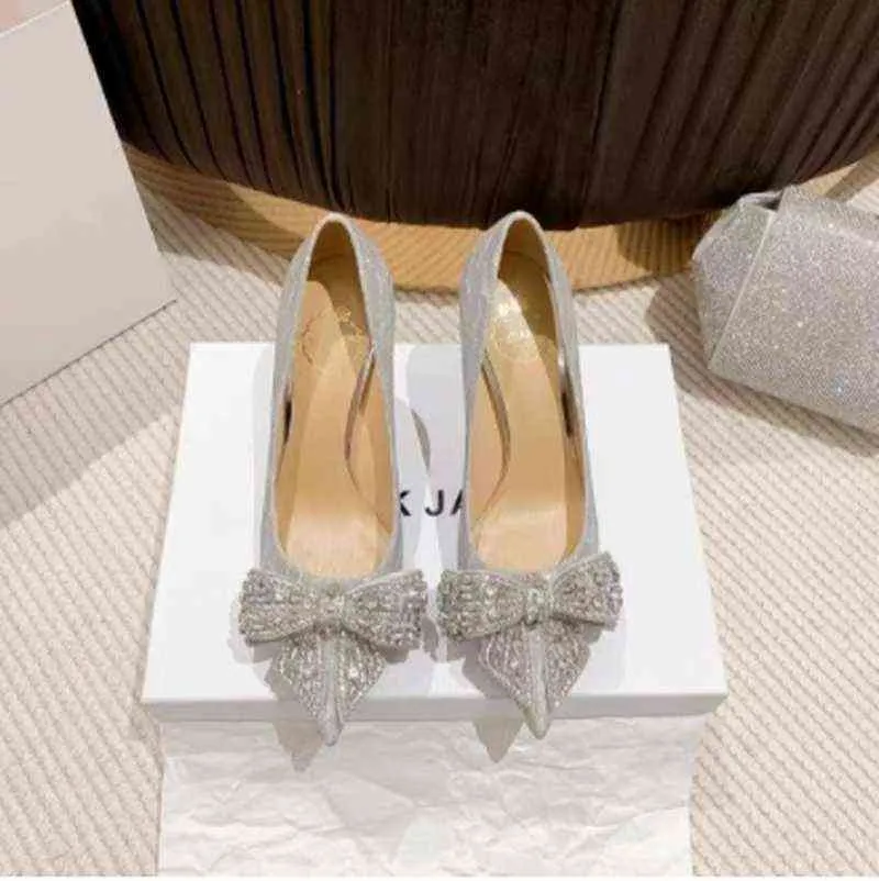 Shoes Bride Main Wedding Dress Shoes Women Stiletto 2022 New High Heels Golden Shiny Square Buckle Princess Shoes G220527