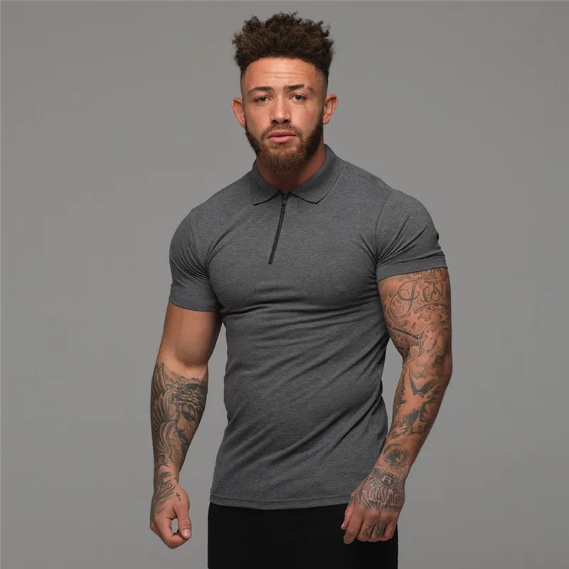 Muscleguys Homme Mode Polo Chemise Casual Mode Couleur Unie À Manches Courtes De Haute Qualité Slim Polo Hommes Fitness Polo homme 220708