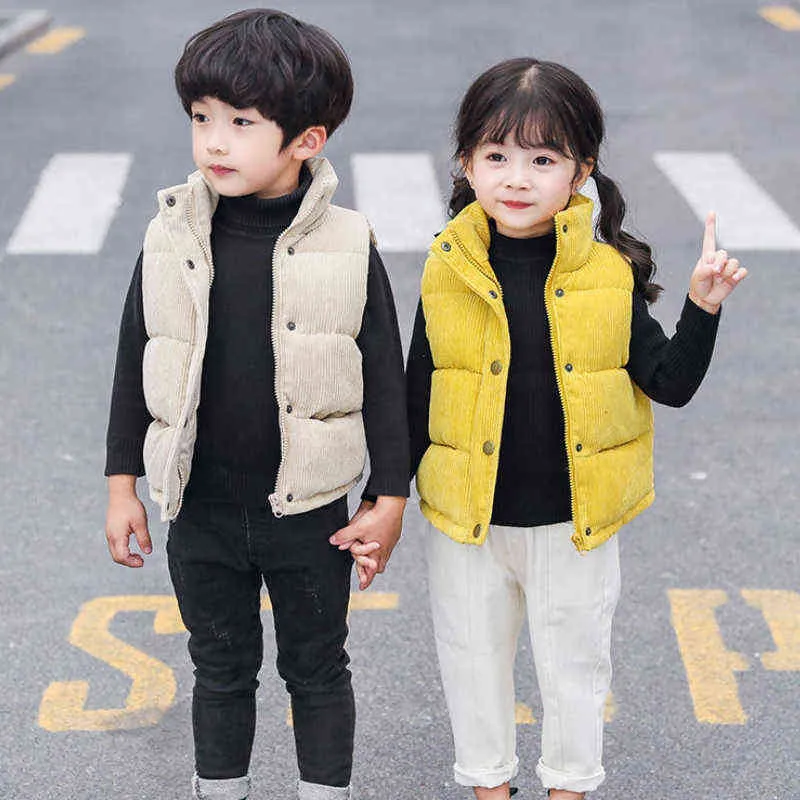 Garçons des vêtements de garçon automne d'hiver veste chaude gilet en velours côtelé collier debout de la mode coréenne de qualité coréenne