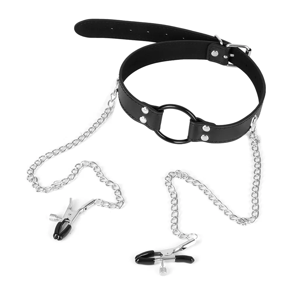 IKOKY – soutien-gorge sans bonnet en cuir, jouets sexy, pinces à tétons, anneau buccal Gag 3 en 1, ensemble de Bondage, produit pour adultes