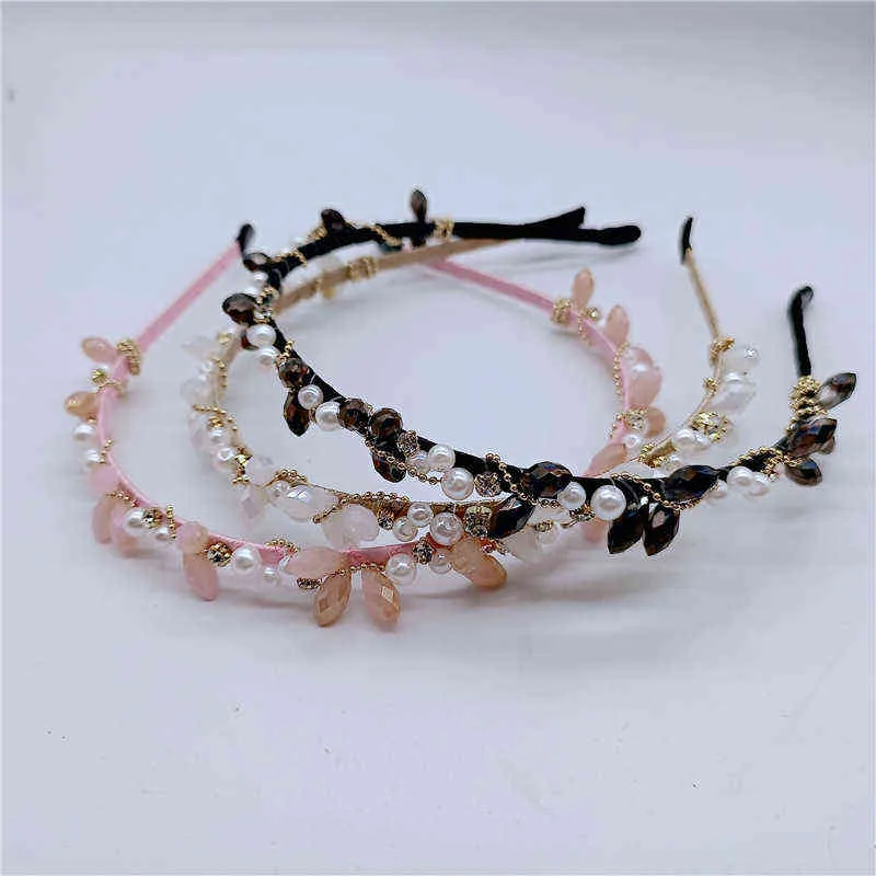 Hair Rubber Bands blue pink beads Headband Vintage Rhinestone Head Hoop Full Crystal Luxury Hair Accessories jewelry gift Geometric wholesale AA220323