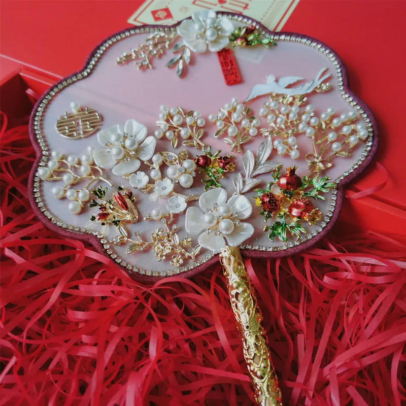 Design originale Matrimonio Sposa Ventaglio a mano Perle di cristallo cinese Fiore in metallo Decorativo la casa Po StudioPography Puntelli 220505