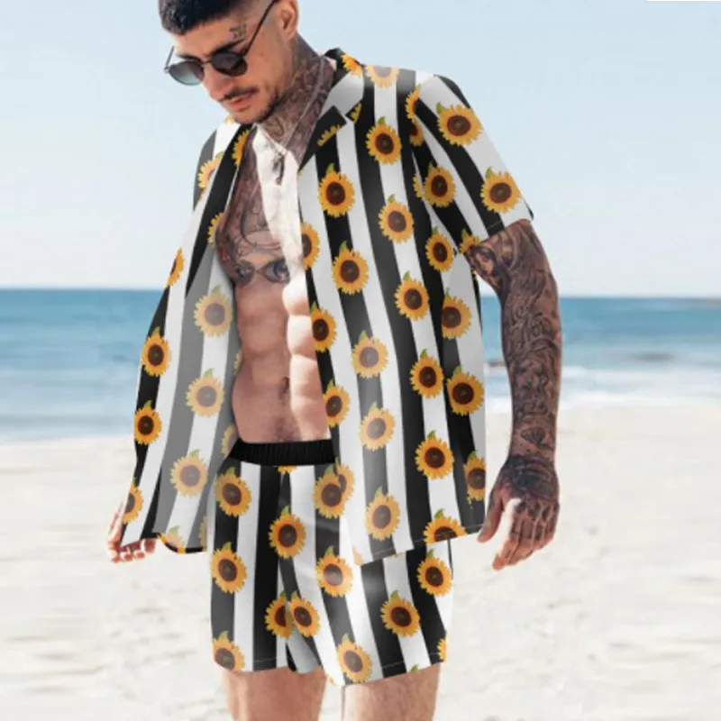 La mode hommes voyage hawaïen plage Style impression numérique Cardigan chemise courte Jogging impression numérique Shorts 2 pièces costume 220704