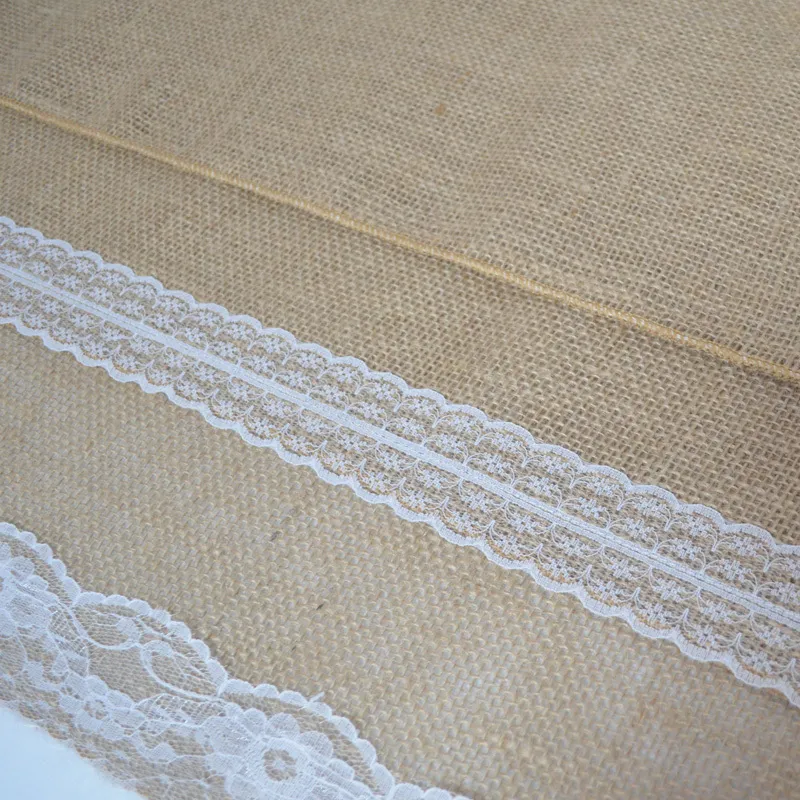 Jute Lace Burlap tafelloper Vintage Hessian Rustic Country Wedding Party Decor Christmas Dining Room Resturant Runners 220615
