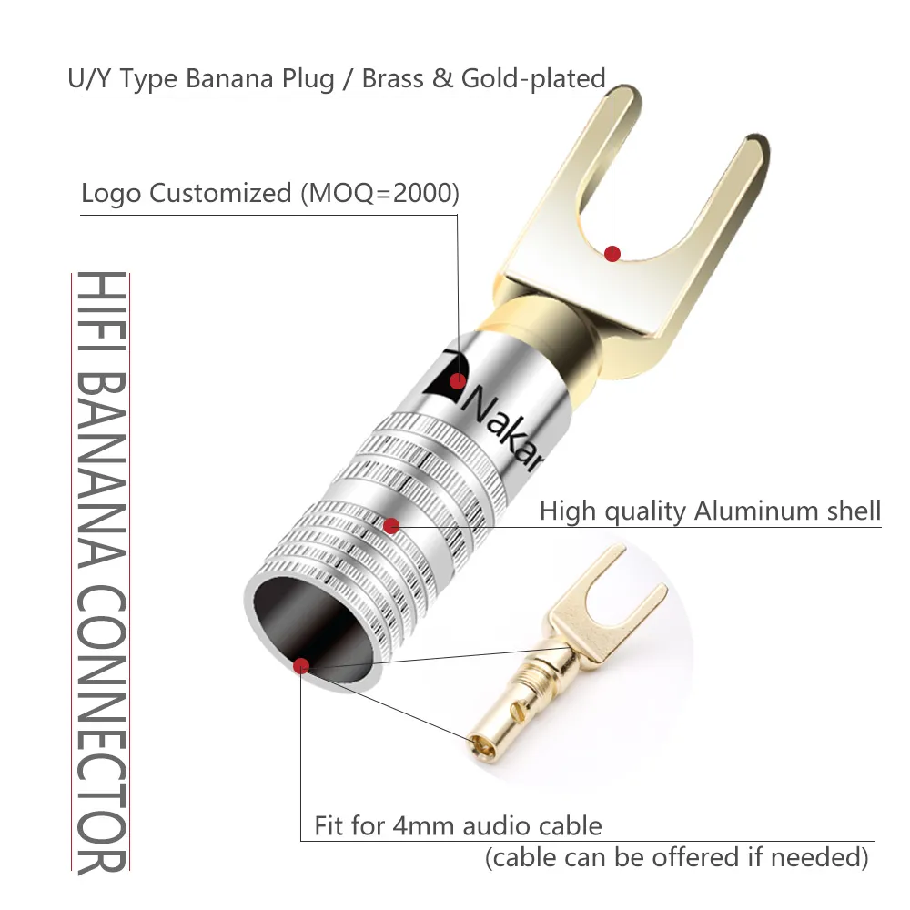 Nakamichi plaqué or Y/U-type fiches bananes ensemble câble connecteur de fil fourche bêche haut-parleur prise adaptateur bornes Audio