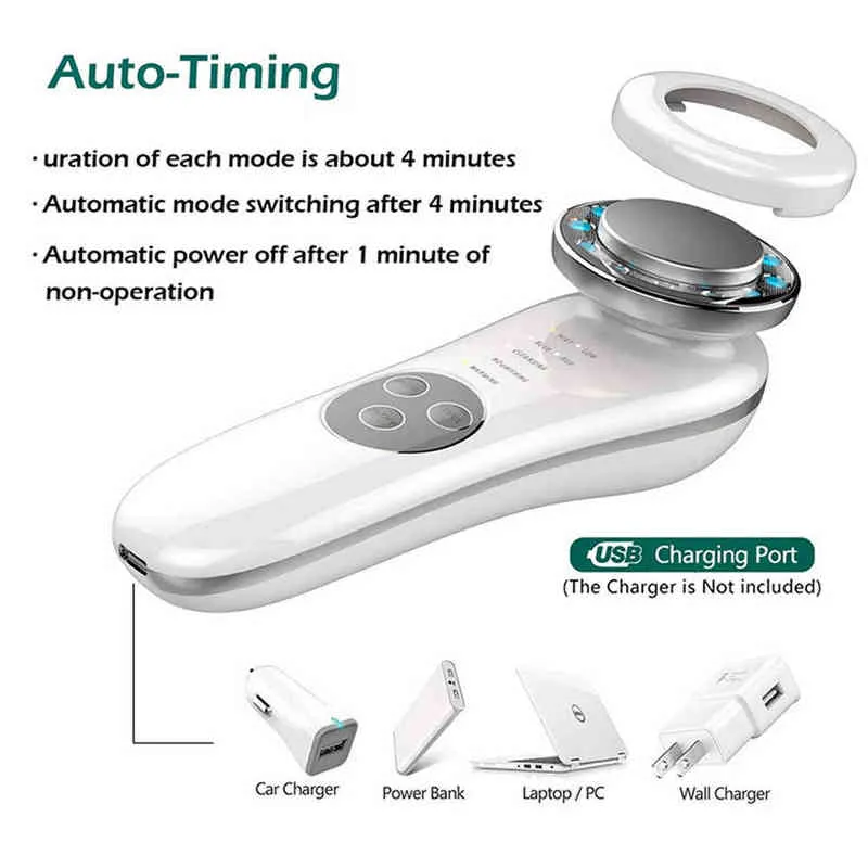 7 in 1 Facial Red & Blue Led Light Device Ion Massager Anti-Aging Skin Tightening Cleaner Skincare Massage Machine220429