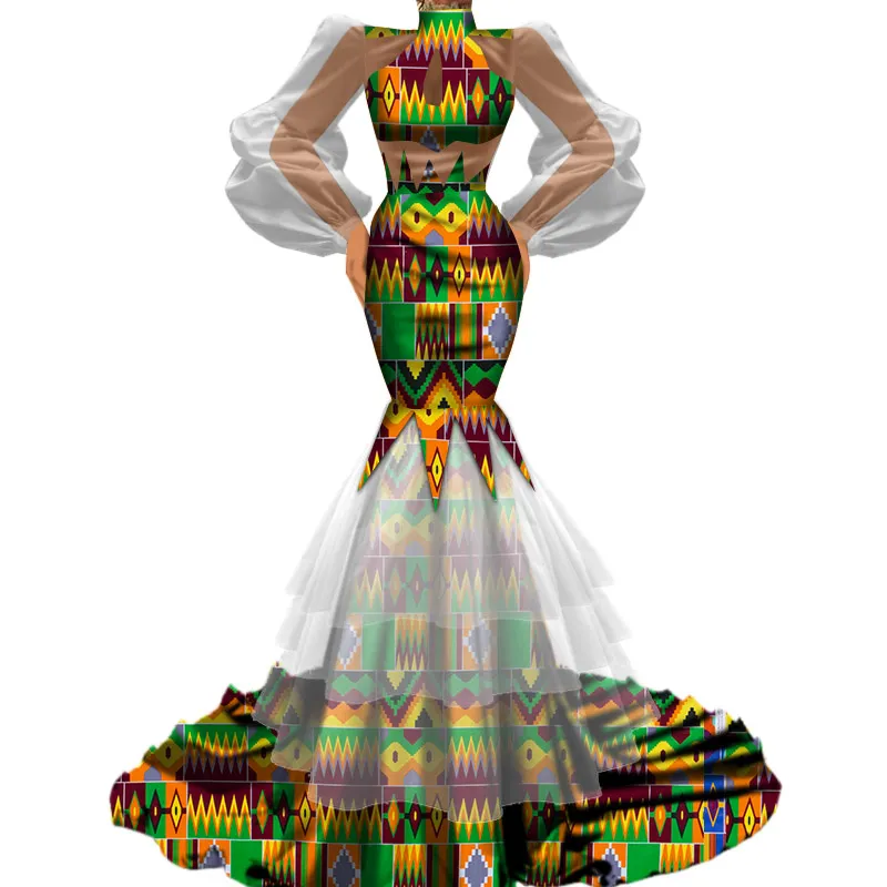 BINTAREALWAX NOUVEAU DESIGNE FEMMES ÉLÉGANT BODUSCON CONCIAL HIGE Qualitytutu Tulle Gauze Patchwork African Tissu African Wedding Party Jupe Robes WY4823122