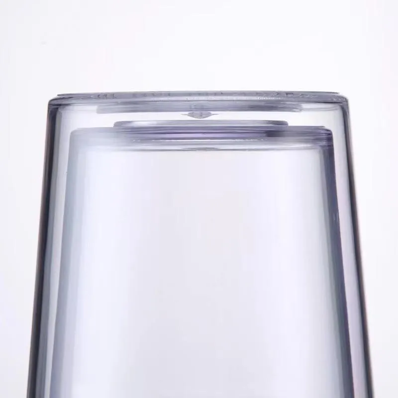 Muggar akryl transparenta dubbla vägg tumlar isolerade plastkopp kall dryck mugg återanvändbar med halmsmugs2756