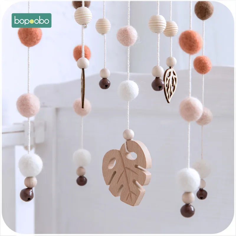Bopoobo Silicone Beads Baby Mobile Beech Wood Bird Rattles Wool Balls Kid Room Bed Hanging Decor Nursing Children Products 22