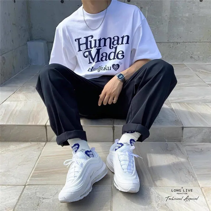 ss harajuku Japan Human Made Girl dont Cry Tシャツ男性女性ハートプリントトップルーズコットンティー220608