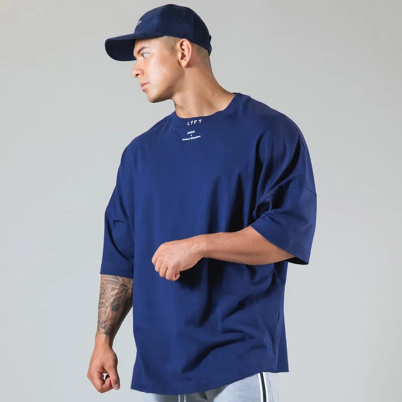 Summer Running Oversized TShirt Mens Gym Bodybuilding Fitness Loose Casual Cotton Short Sleeve Mens Street Sports TShirt 220607