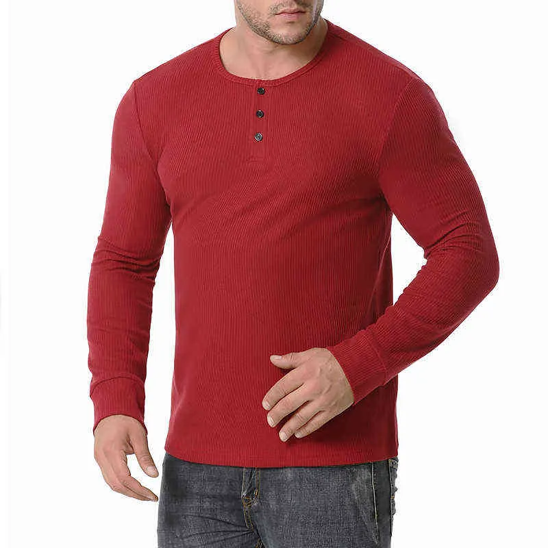 Primavera T Shirt Uomo Moda Henley Colletto Manica lunga T-shirt da uomo in cotone Slim Fit Comodo Casual Top Tees Abbigliamento uomo 2022 T220808