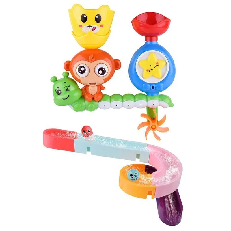 DIY Baby Bath Toys Sedction Puchar marmurowy wyścig run tor łazienka wanna małpa woda zraszacza gra dla dzieci 220531