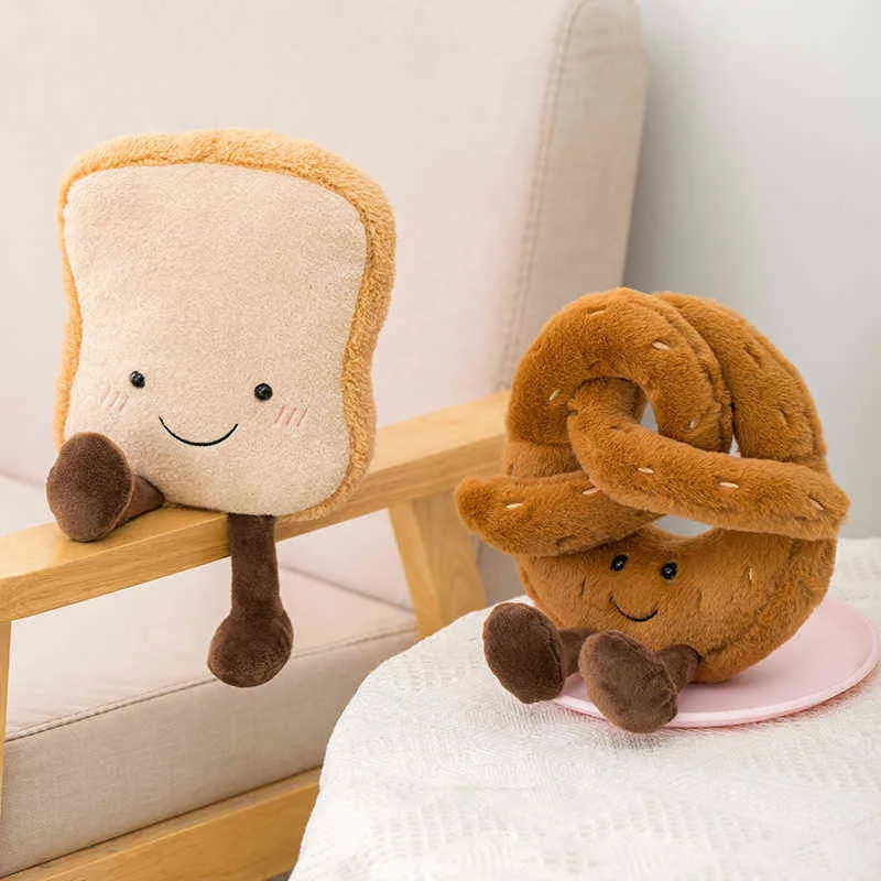 Śliczna chleb lalka przytulanie niedźwiedzia Prezel Sop Croissant Food Snack Pillow Pchana Peluche Prop Dekoracja Dzieci Prezent J220704