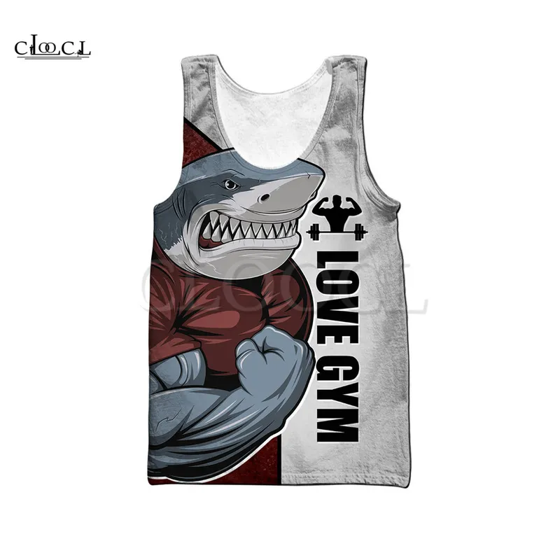 Cloocl Shark Love Litness Tank Tops 3D Cartoon Animal Letter Printed Settive Sest Personality Diy Gym Gym Clothing 220614