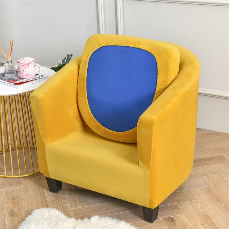 Housses de fauteuils en velours élastique, couleur unie, housse de canapé Club, housses de canapé extensibles avec coussin de siège, 220615