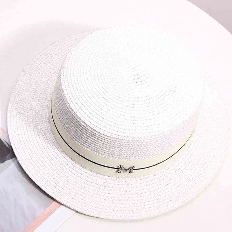 Винтажные дамы Sun Fedora Hats соломенная шляпа регулируемая ретро золотая плетеная шляпа женский солнечный день плоская крышка м шляпа козырек буквы для женщин G220301