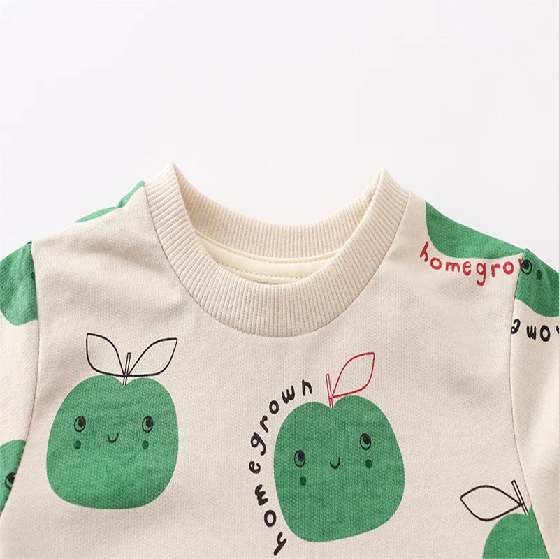 Bluzy bluzy Hoodies Skok mierniki przyjazdu jabłka drukuj dziewczęta bluzy sprzedażowe dziecięce ubrania jesienne koszule 220826