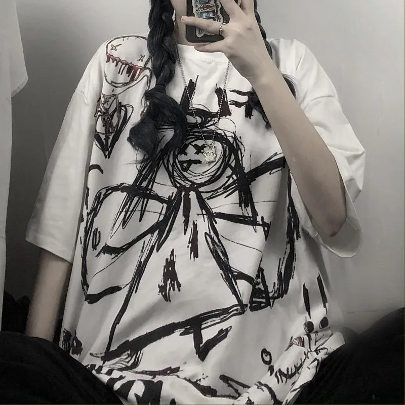 Gothic Vintage Preppy T Shirt Frauen Kleidung T-shirt Kleidung Streetwear Harajuku High Street Tops Sommer T-shirt 220402