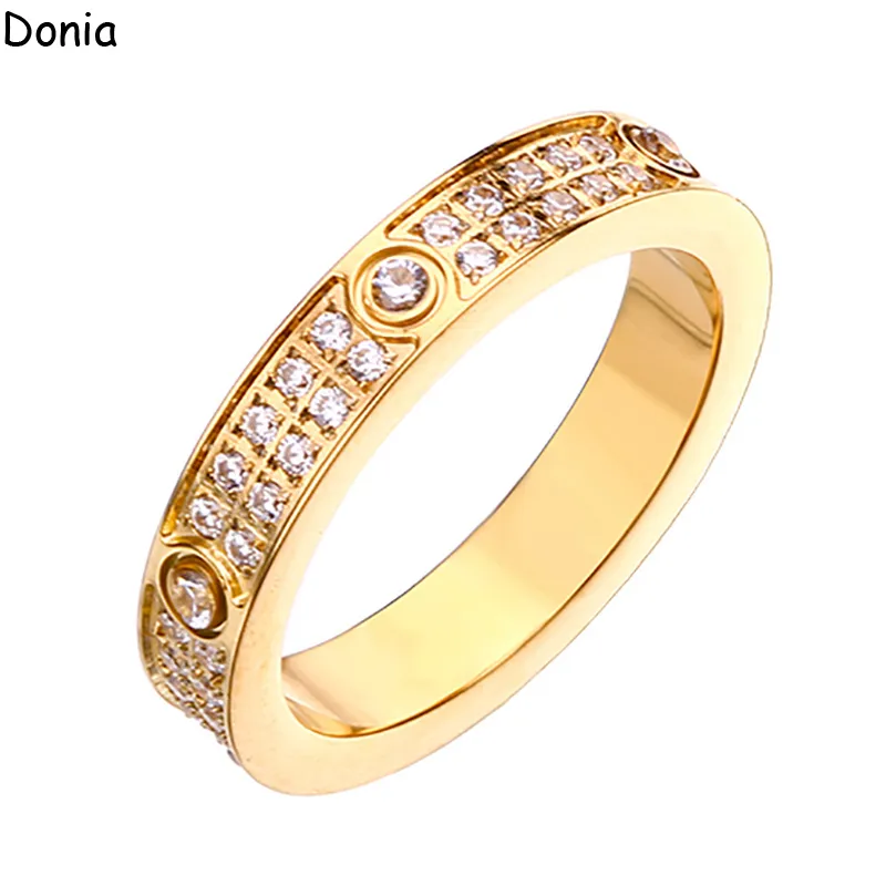 Donia sieraden luxe ring Europese en Amerikaanse mode sterrenhemel dubbele rij diamant titanium staal micro-set zirkoon ring ontwerper wi273t