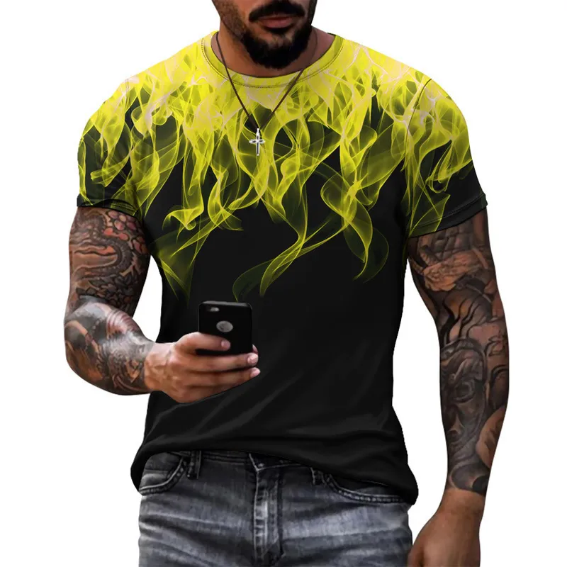 Sommer Persönlichkeit 3D Druck T-shirt Flamme Muster für Männer Straße Hübscher Menswear Kurzen Ärmeln Mans Casual T-shirt Tops T 220607