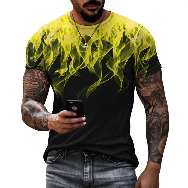 Summer Personlighet 3D Printing Tshirt Flame Mönster för män Street Handsome Herrkläder Korta ärmar Mans Casual Tshirt Topps Tee 220607