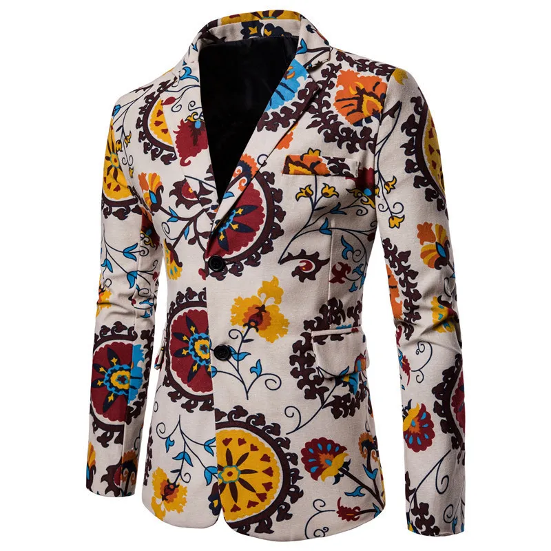 Autumn Men Blazers Suits Linen Cotton Causal Flower Suit Smart Slim Fit Plaid Dress Mens Blazer Masculino Jacket Coat 4XL 220527