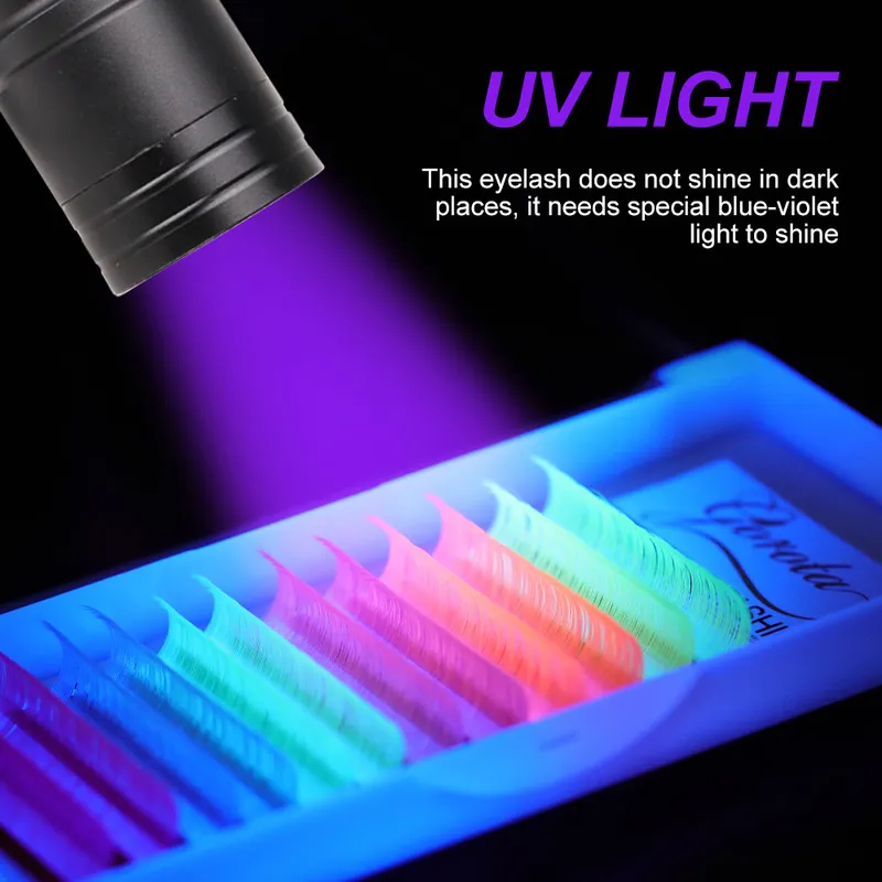 UV 네온 속눈썹 extenions는 어두운 속눈썹 형광성 녹색 밝은 화려한 대량 클래식 개인 속눈썹 확장 220524