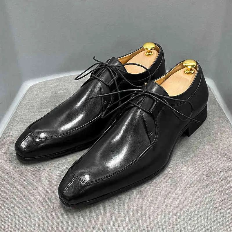 Heren Oxford Schoenen Vintage Blauw en Rood Gemengde Kleuren Ontwerp Echt Koe Lederen Jurk Schoenen Formele Zakelijke Kantoor Veterschoenen