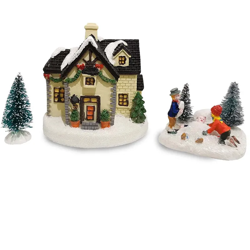 Christmas Village Collecotion Figurines Accessories Kid Playing Figurine of Xmas Decoration Merry Holiday Scene Decor 220329