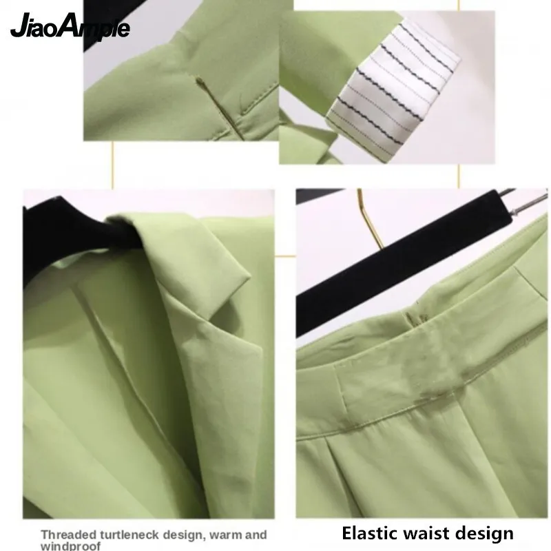 Calças femininas definir primavera outono terno jaqueta suspensórios calças de três peças coreanas elegantes elegantes blazers camiseta 220315