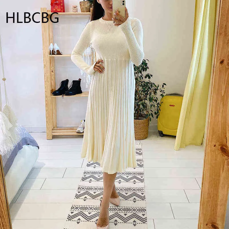 2022New Chic Women Long Knit Maxi Sweater Dress Autumn Winter Knitted A Line Dress Ribbed Thick Christmas Pullover Party Dresses T220804