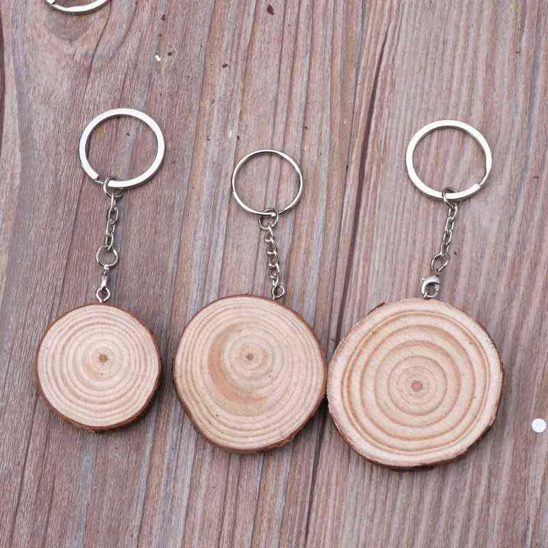 Unfinished Natural Wood Slices Keychains Blank Hand-Painted Jewelry Making AA220318