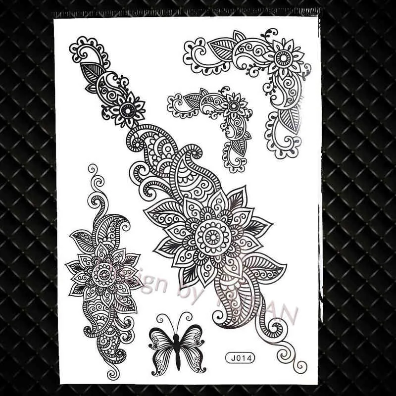 NXY Tymczasowy Tatuaż Yuran Moda Czarne Łańcuchy Nadgarstek Henna Flower Fake S Naklejki Wodoodporna Mandala Flora Kobiety Ramię 3d Tatto 0330