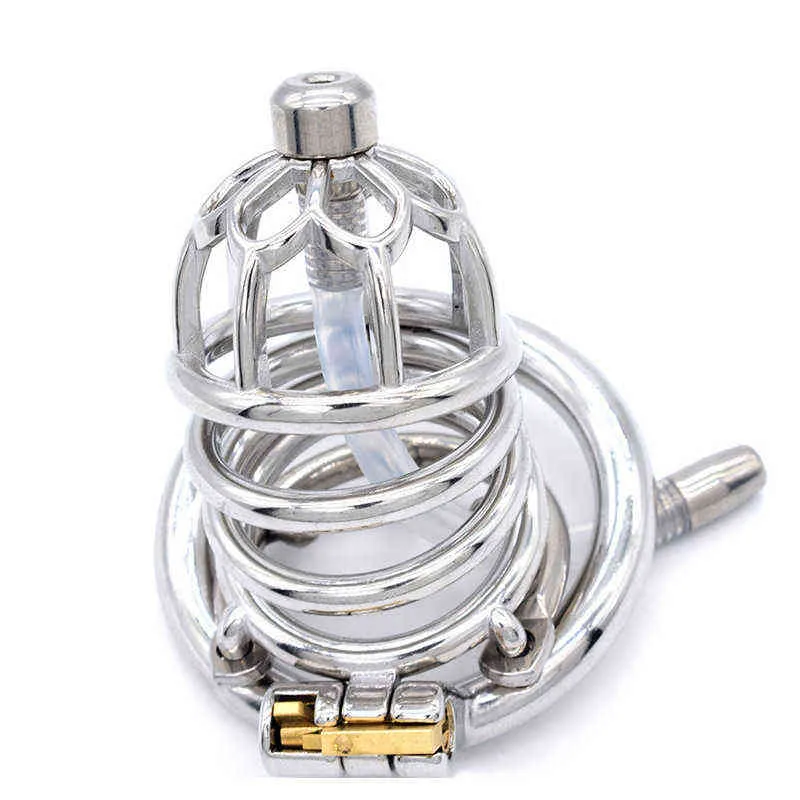 NXY Chastity Device Frrk Stainless Steel Gold Men's Sexual Interest Bird Cage Lock with Catheter Anti Falling Ring Adult 0416