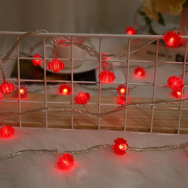 Tradicional Chinês Nó Lanterna Vermelha LED String Luz de Natal Bateria Operada por Party Supplies Decoração de Luzes do Ano Chinês 220527