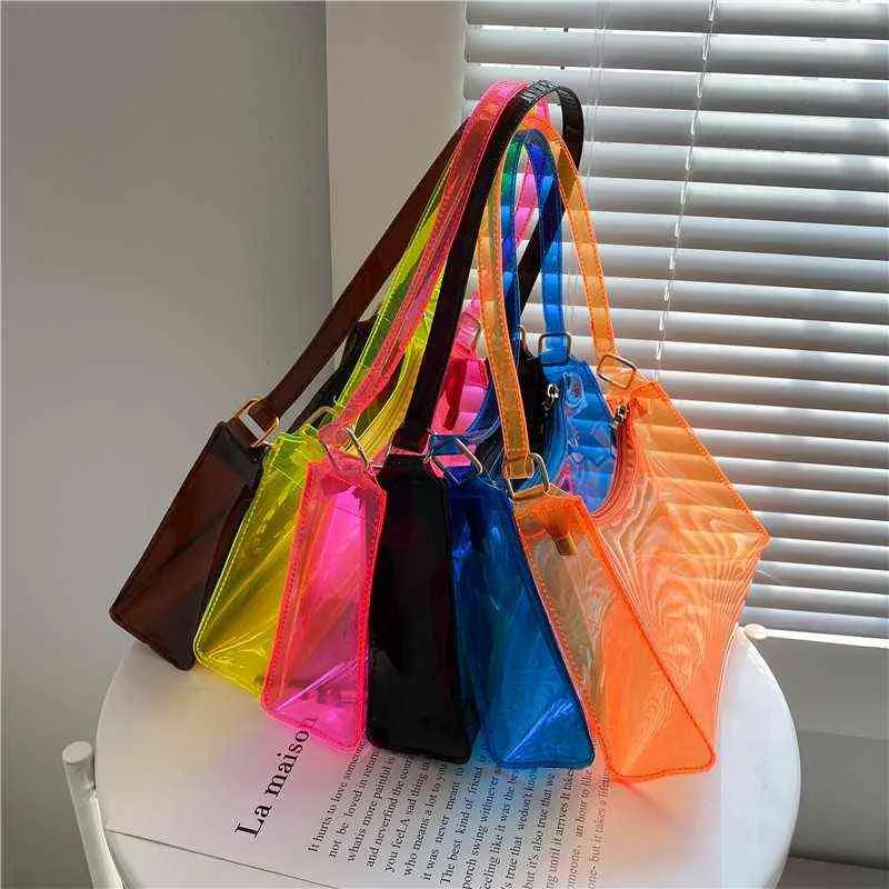 2021 Summer transparente PVC Jelly Bag Fashion Moda de los hombros para mujeres Bags Bags Bolsos de los compradores transparentes.