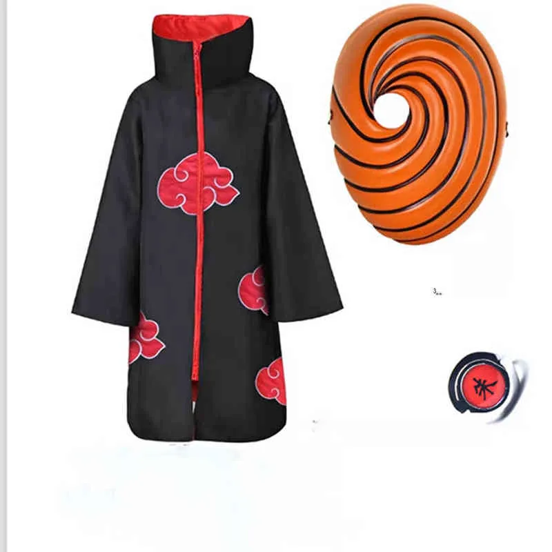 Tobi Obito Cosplay Costume Akatsuki Long Sleeve Cloak Halloween dla dorosłych dzieci Cosplay Maska Anime Kostium AA220324253G