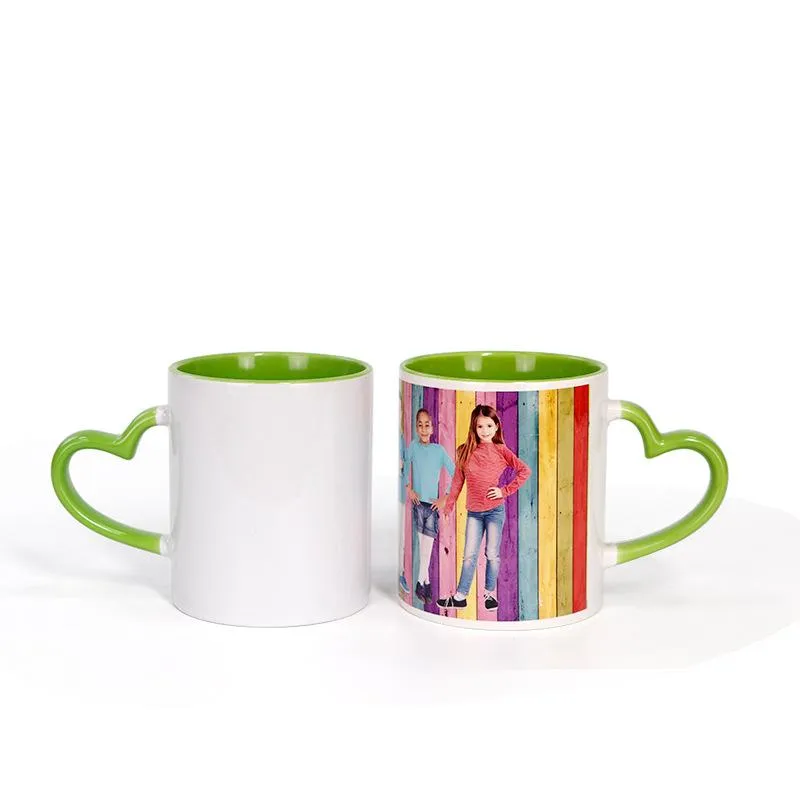 Heart Shaped Handle Printing Inner Color Coating Mugs Personalized DIY Custom Blank Heat Transfer Cups KTS188