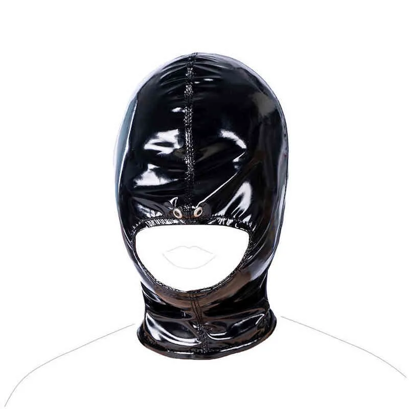 NXY Sex Adult Toy Camatech Latex Leather Fetish Bdsm Bondage Hood Open Mouth Hole Headgear Back Zip Full Face Mask for Cosplay Slave Game Toys 0507