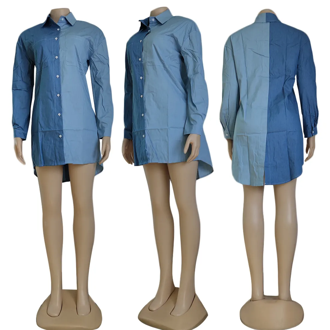 2022 Новая камиса на пуговицам на рубашку с длинным рукавом женское джинсовое джинсовое платье уличная одежда свободная негабаритная блузка с воротником плюс размер