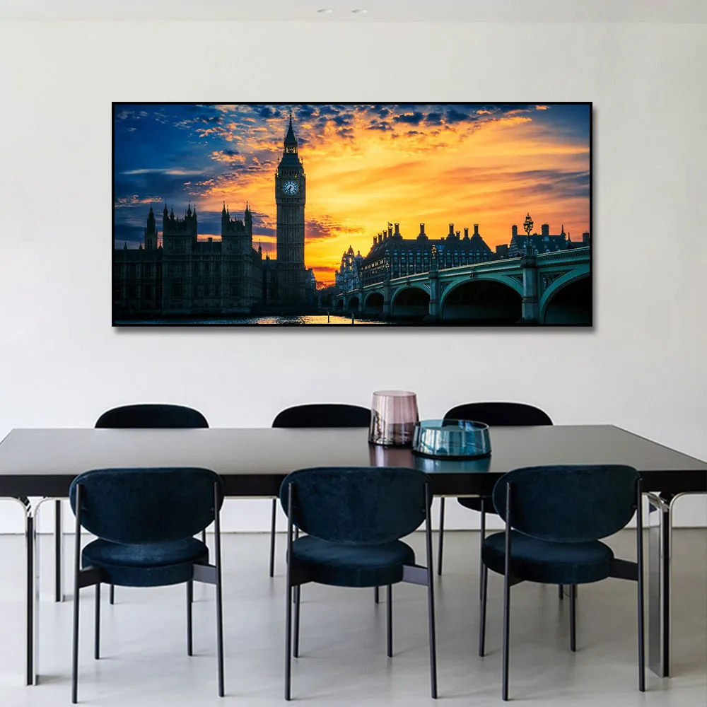 Canvas Målning City Landscape Big Ben Yellow Canvas Print Wall Art Bild för vardagsrum Heminredning Väggdekoration Framelös