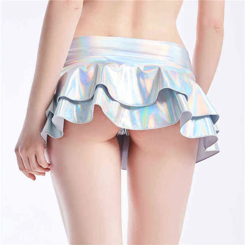 2022 блестящий металлический цвет сексуальные мини -юбки Женские голографические горячие микробки летняя пляж Сексуальная вечеринка для девочек T220819
