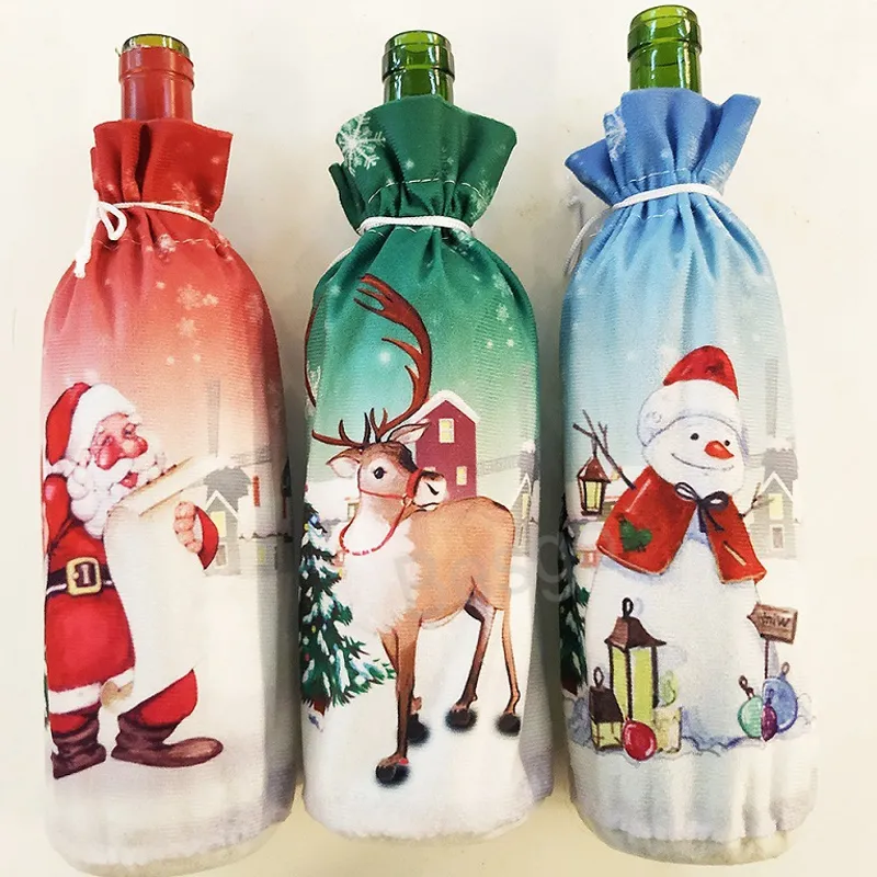 Bouteille De Vin De Noël Couvre Père Noël Bonhomme De Neige Bouteilles De Vins Couverture Deer Sac Cadeau De Noël Nouvel An Décoration De Table De Noël BH7131 TYJ