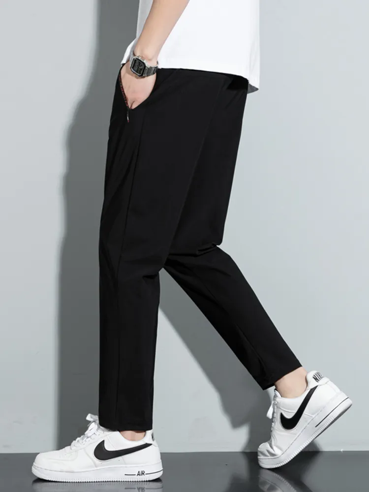 Calça masculina verão malha respirável preto calça de moletom masculino jogador sportswear baggy calças pista casual mais tamanho 7xl 8xl 9xl 220827