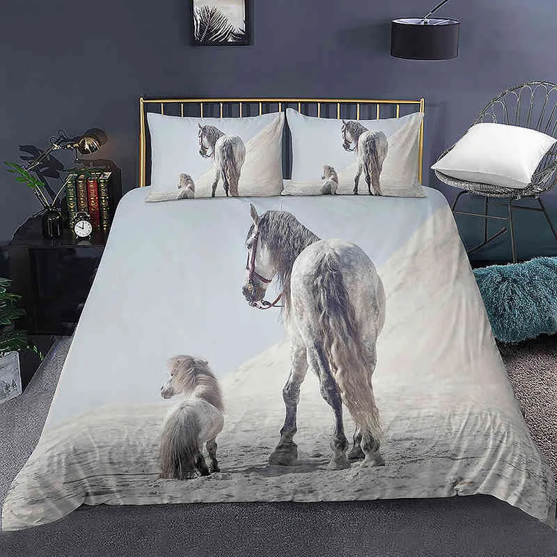 Domineering Galloping Horse Printed Duvet Cover 3d Luxury Bedding Set with Pillowcase Bedroom Quilt Covers Home Decor 2/