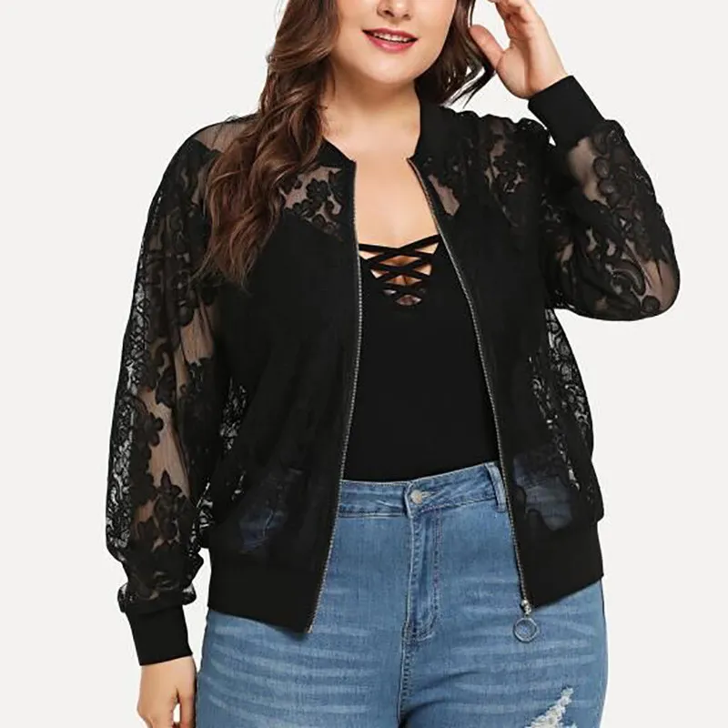 Grande taille vestes femmes solide dentelle lâche châle Cardigan haut couvrir à manches longues Blouse Blusas Mujer De Moda 220808