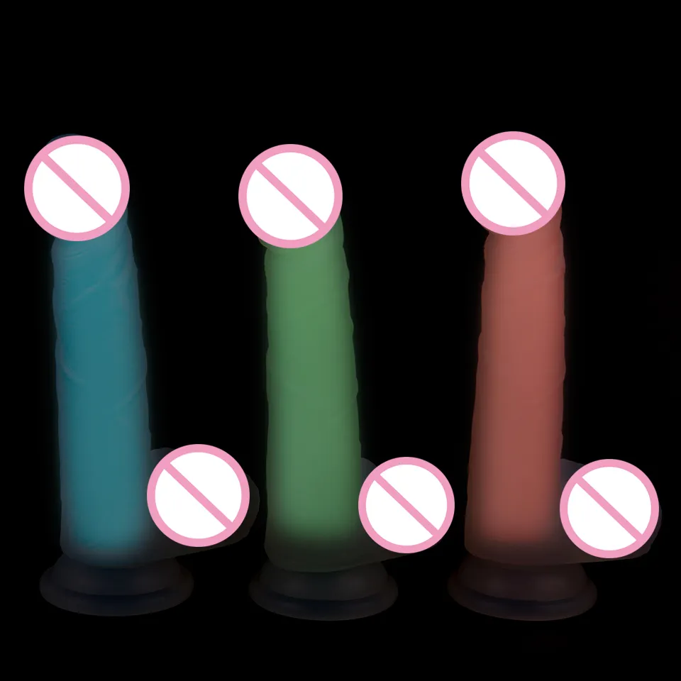 7.5 Inch Vloeibare Siliconen Realistische Dildo Kleur Transparante Pauw Fluorescerende Lichtgevende Penis Levensechte Masturbatie Stimulator